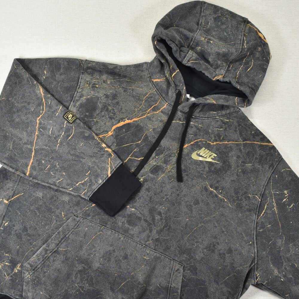 Nike Sportswear Club Fleece Hoodie XXL Gray Marbled Gold Pullover Sweatshirt 2XL